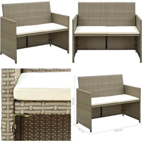 2-Sitzer-Gartensofa mit Polstern Beige Poly Rattan - Gartensofa - Outdoor Möbel - Rattan Sofa - Balkonmöbel - Terrassenmöbel - Home & Living (1/5)
