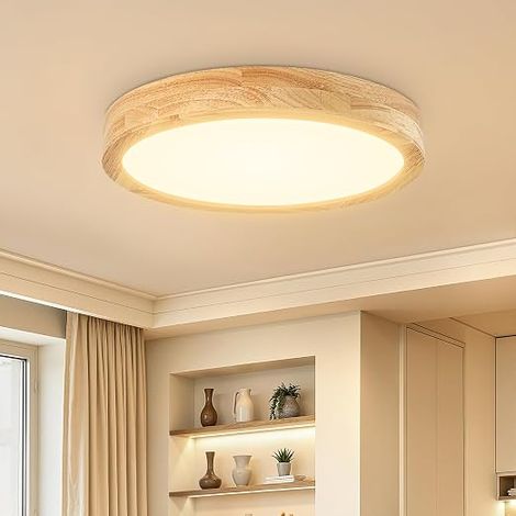 Modern Wood LED Ceiling Light, 24W Round Ceiling Lamp (1/4)