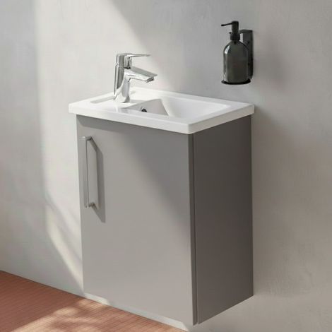 Vitra Root Flat Compact Wall Hung 1-Door RH Vanity Unit with Basin 450mm Wide - Matt Rock Grey (1/4)