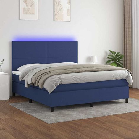 Cama box spring colchón y luces LED tela azul 180x200 cm (1/5)