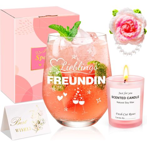 Cadeaux pour femme, cadeau d'anniversaire pour petite amie, avec verre à vin, bougies parfumées et porte-clés, cadeau personnalisé pour meilleure amie, petits cadeaux pour calendrier de l'Avent (1/5)
