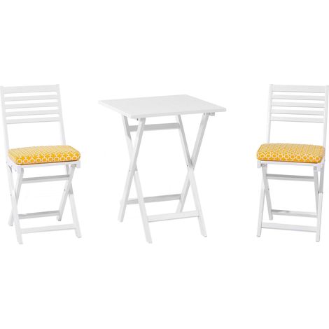 Bistro Set inkl. Kissen klappbar FIJI Akazienholz Weiß (1/5)