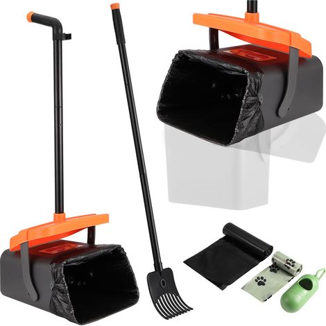 Trottinette à déjections canines portable, poubelle pivotante et kit de râteau avec sacs à déchets, poignée longue, pour cour, herbe, jardin, gravier (1/5)