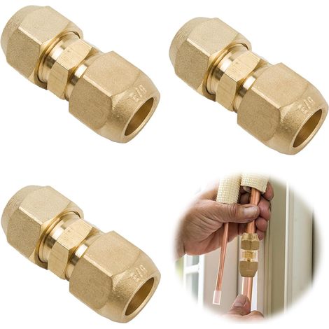 Extensiones de manguera de aire acondicionado de cobre de 3 piezas, conexión de manguera de cobre roscada de 3/8", conector de línea de aire acondicionado para tubo de extensión, manguera de aire acon (1/5)