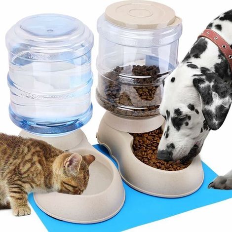 Distributeur Croquettes de Nourriture et d'eau,Eau Fontaine Automatique, Abreuvoir et alimentateur Automatique pour Chat/Chien/Animaux Domestiques 3.8L x 2Pièces (1/4)