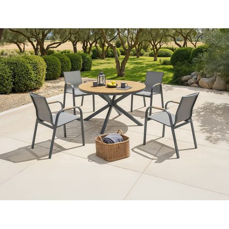 Lot de 2 fauteuils de jardin empilables en aluminium et textilène - Anthracite - ZEYVA de MYLIA (1/4)