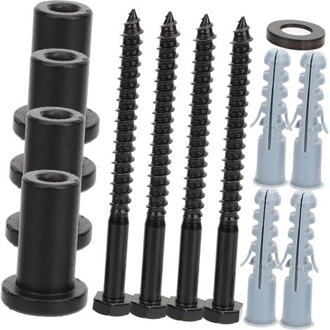 Entretoises Murales pour Porte de Grange, 4 Jeux, Acier Carbone Noir Kit de Remplacement pour Rail Coulissant, Plastique Résistant, Pièces Ajustables Boulons de Traction (1/5)