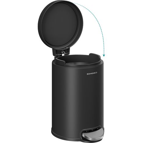 SONGMICS Poubelle à Pédale pour Salle de Bain 3 L, en Acier, avec Couvercle à Fermeture Douce, Seau Intérieur, pour Déchets, Chambre, Noir d'Encre (1/5)