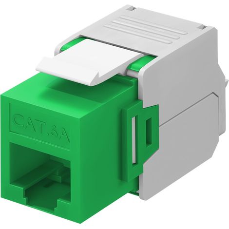Modul Keystone RJ45 CAT 6A, UTP, largeur 16,5 mm, type crocodile, bornier pour montage IDC sans outils. Version couleur Vert (1/3)