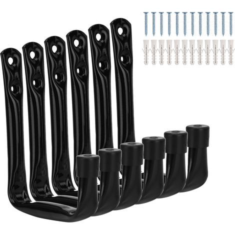 Lot de 6 Crochets Muraux Acier 12x10 cm pour Garage, Rangement Vélo, Échelle, Tuyau, Outils Électriques (1/5)