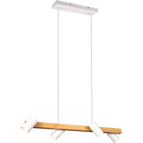 Marley Trio Lighting Lampe à Suspension Linéaire en Bois 4 Spots Cylindriques Blancs Réglables (1/5)