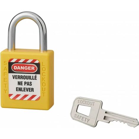 Cadenas de consignation LOTO Lockout Tagout 40 mm anse acier Ø 6 x 25 mm jaune