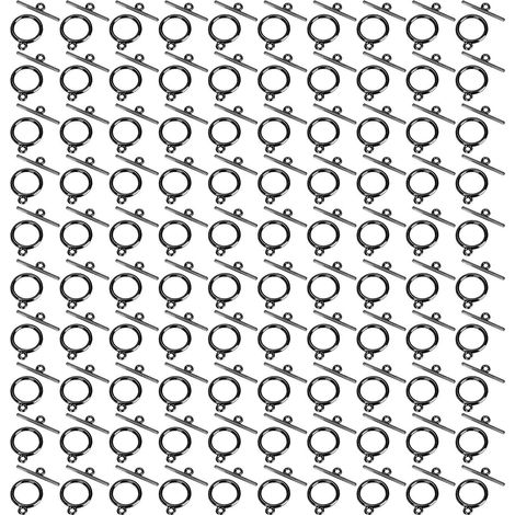 100 Sets Toggle Clasps Alloy 2mm OT Buckle DIY Jewelry Making Supplies for Necklace BraceletBlack (1/5)