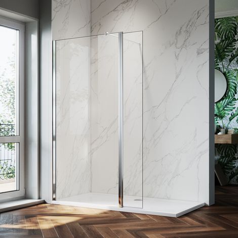 ELEGANT 800mm Walk in Shower Screen Glass Panel + 300mm Return Panel + 1400x900 mm Shower Tray, 8mm Easy Clean Glass Wet Room Shower Enclosure, 1900mm Height (1/5)