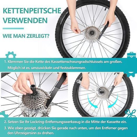 Outils de Demonte de Cassette de Vélo Kit d'outils pour Fouet de chaîne de vélo pour Shimano/SRAM/SunRace/SunTour/Chris King, Convient aux chaînes de Vitesses 6,7, 8, 9, 10 (1/4)