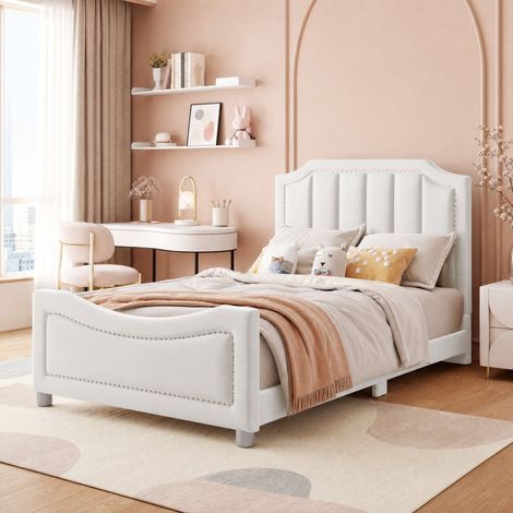 Cama infantil 90x200 cm de MDF beige FloraGrace, compacta y sin colchón (1/5)