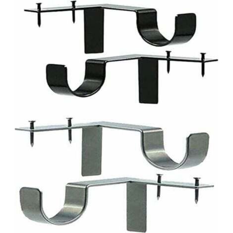 4 PCS Support Tringle Rideaux Sans Percage,Support Mural Réglable pour Tringle à Rideau Fixations Barre à Rideaux Accessoire Argent Noir en Métal Maison Chambre Bureau (1/4)