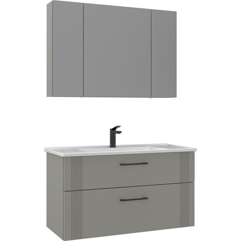 Waschtisch-Set mit Spiegel (2-teilig) "Bari 100 v2" – 100 x 45 x 55 cm – Matt-Kaschmir (1/3)
