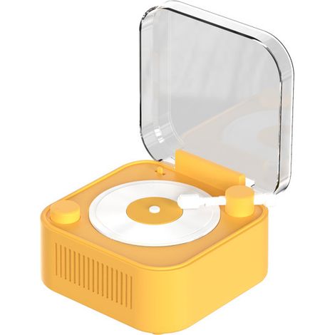 Enceinte Bluetooth jaune vintage, style platine vinyle rétro, longue autonomie, son stéréo, enceinte portable maison et extérieur (1/5)