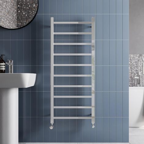 Solaro Designer Chrome Heated Towel Rail Square Bar Bathroom Radiator Ladder Wall Mounted 1200 x 500mm (1/4)