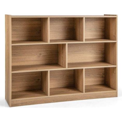Bibliothèque ouverte 3 niveaux, meuble de rangement avec 8 cubes - naturel (1/5)