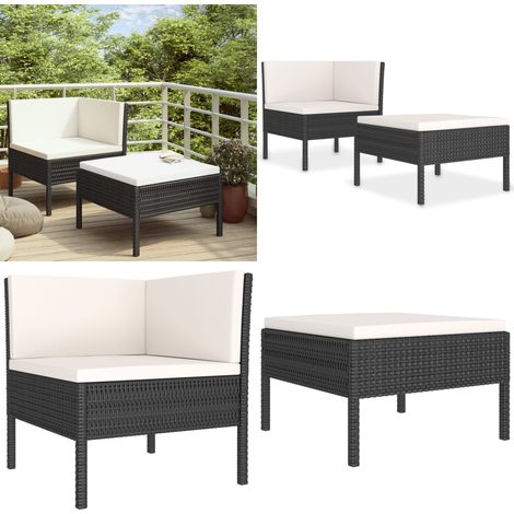 2-tlg. Garten-Lounge-Set mit Auflagen Poly Rattan Schwarz - Gartensofa - Loungemöbel - Outdoor-Sofa - Rattan-Möbel - Gartenmöbel-Set - Home & Living