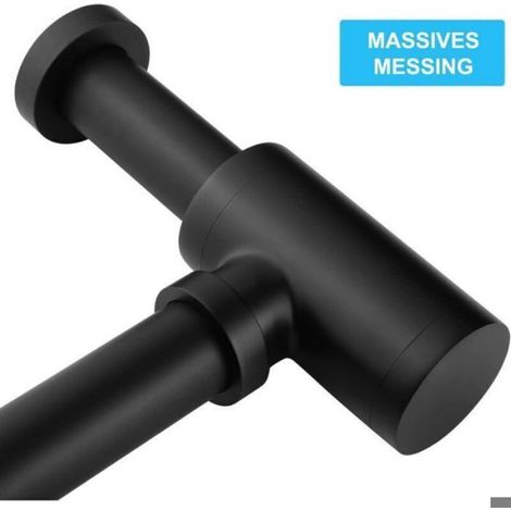 Siphon Évier Lavabo - Laiton Massif Anti-Odeur - Réglable Hauteur - Bonde Clic Clac Sans Trop Plein - Noir Mat ×1 (1/4)