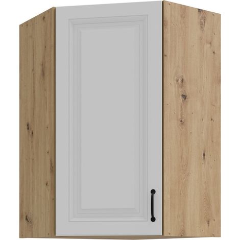 Eckhängeschrank 60x60 cm Stilo Weiss + Eiche Artisan Küchenzeile Küchenblock Küche Landhaus Höhe 90 cm (1/4)