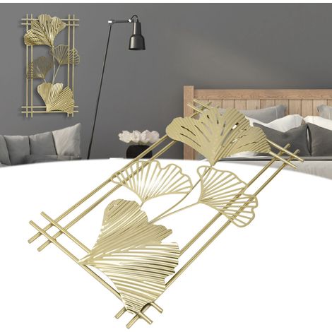 Decoración de pared hecha de metal color oro, escultura de hoja, colgante, marco elegante, para hogar, oficina, hotel, 45 x 25 cm (17,7 x 9,8 pulgadas), hierro, 815 g, decoración minimalista (1/5)