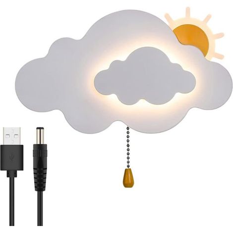 Applique Murale Nuage Interieur Chambre Enfant avec Interrupteur, Lampe USB Rechargeable de Chevet Sans fil Metal 5000 mAh Batterie (1/5)
