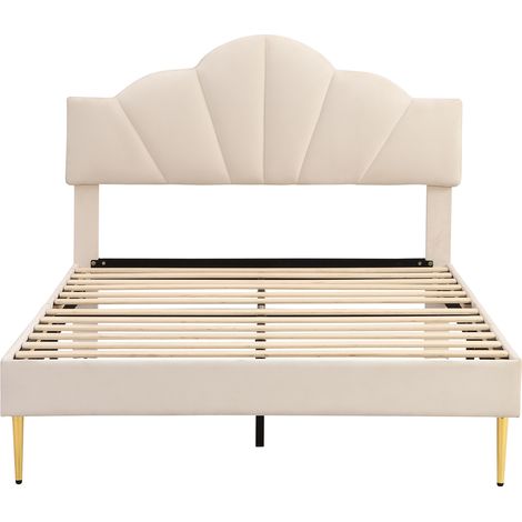 CAIziLit double 140x190 cm coquillage en velours avec pieds dorés (1/5)