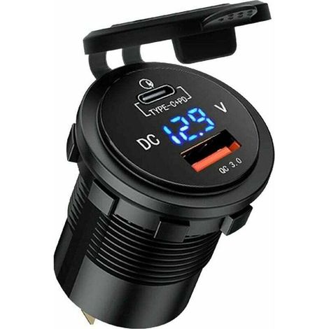 Cargador de coche, accesorio tipo C, toma USB para coche, cargador rápido USB con voltímetro LED para coche y camión (naranja)