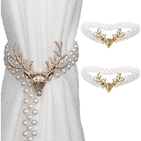2 Pièces Embrasses de Rideaux Boucle pour la Chambre et du Bureau,Métal Doré avec Perles, Motif Cerf pour Décorations de Noël (1/4)