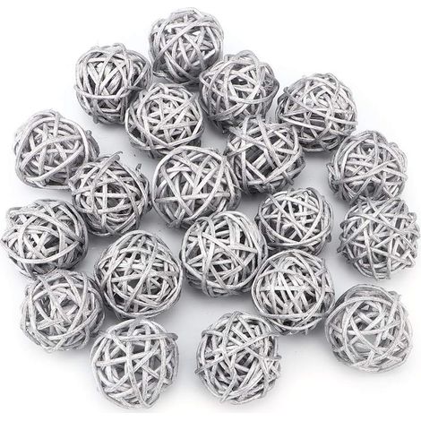 20 Pcs Boules de Rotin, Boule en Osier Boule Décorative Orbes Vase Remplisseurs pour Jardin de Noce Décoration de Noël (Diamètre 5cm) (Argent)