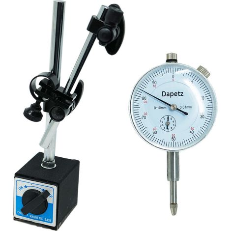 Dapetz ® Dial Test Indicator DTI Gauge 0-10mm with Magnetic Base Stand 0.01mm Accuracy Metric Adjustable Long Arm Tester Gauge Suitable for Engineers and Mechanics