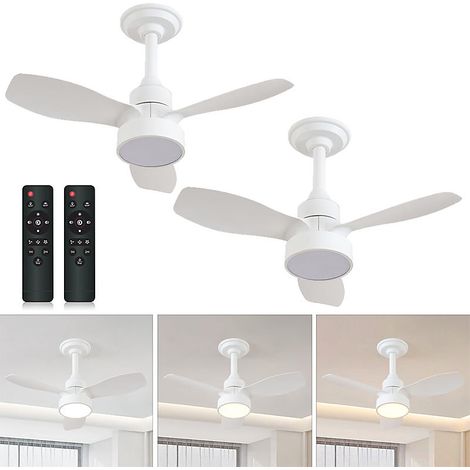 Ventilateur de plafond moderne 2 pcs avec éclairage à intensité variable, 3 vitesses, convient aux chambres et aux salons, blanc (1/5)