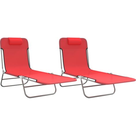 Chaises longues Transat Bain de soleil pliables lot de 2 rouge textilène et acier (1/5)
