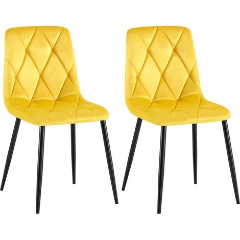 Lot de 2 chaises de salle à manger design moderne surpiqûres en losange velours jaune et cadre métal noir 100007584