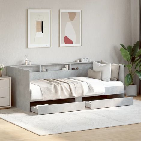 Daybed with Drawers without Mattress Concrete Grey 90x190 cm Single vidaXL