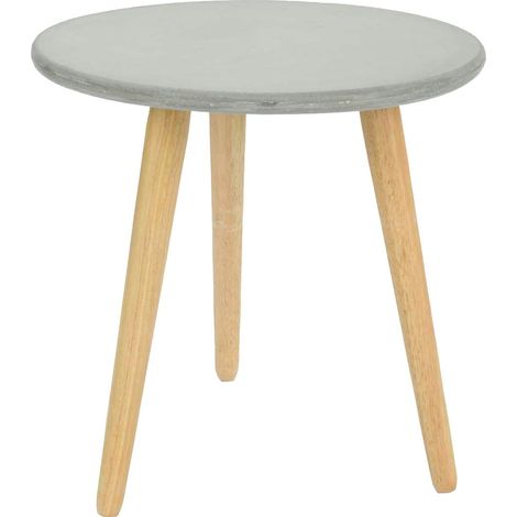 Bout de canapé rond pieds bois et plateau béton D45xH48cm (1/3)