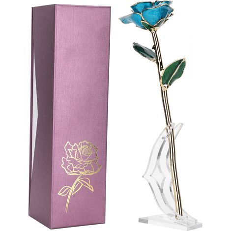 Rose plaquée or 24 carats, cadeau créatif pour la Saint-Valentin (pour petite amie/épouse), socle décoratif pour mariage (1/5)