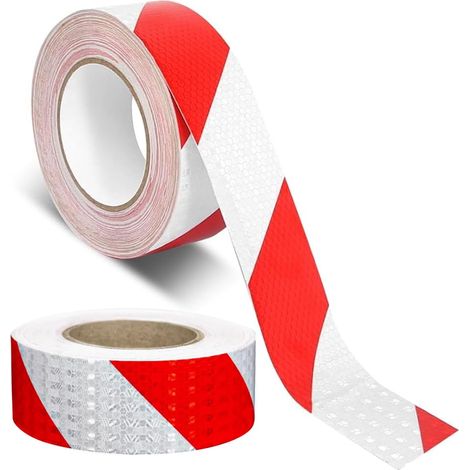 2pcs Bande Reflechissante Autocollante Rouge et Blanc Ruban Reflechissant Adhesif5mx5cm Haute Intensité Bande Réfléchissante pour véhicules, Camion, remorques de Nuit, Rappel de sécurité,OUYLAF (1/4)