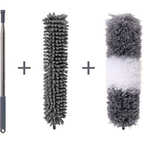 Plumeau Telescopique, Plumeau Toile D'araignée Poussière, Lavable Plumeau Microfibre avec Poignée en Acier Inoxydable pour Toile D'araignée, Ventilateur de Plafond, Stores (6 en 1,C) (1/5)