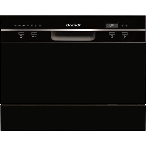 Brandt – Lave-vaisselle compact 6 couverts – 49 dB – Classe A+ – 7 programmes – Séchage naturel – Adoucisseur d'eau – Noir