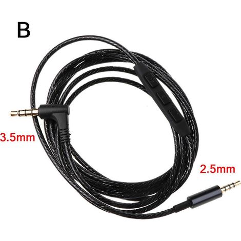 Câble audio AUX tressé de 1,5 m avec prise jack 3,5 mm vers 2,5 mm et microphone intégré. Réglage du volume : 3,5 V vers 2,5 V. (1/5)