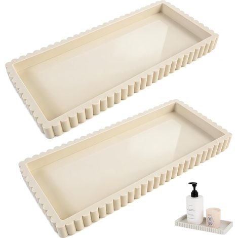 2 Pcs Plateau Salle de Bain, 24 x 10 cm Silicone Plateau Antidérapants Rangement Organiseur pour Lavabo de Decoration Salle de Bain et Cuisine, pour Savon, Articles de Toilette, Parfum et Bijoux (1/5)