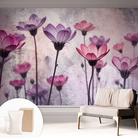 Fototapete - Tapete Vliestapete mit Kleber - Wandtapete Moderne Wandbild Schlafzimmer Wohnzimmer Pastellfarbene Blumen 312x219 cm (1/5)