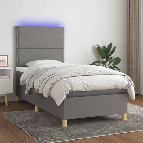 Cama box spring colchón y luces LED tela gris oscuro 100x200 cm (1/5)