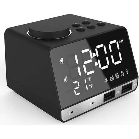 RéVeil NuméRique à LED, Haut-Parleur Basse Bluetooth, Radio FM 2 Chargeur USB Horloges de Chevet, Lecteur de Musique Fonction de TempéRature de RéPéTition RéVeil pour Enfants (1/5)