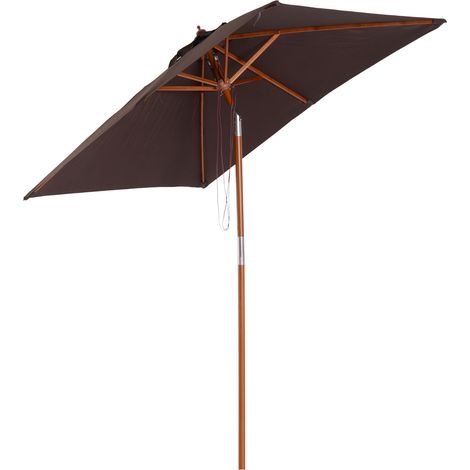 Outsunny – Parasol droit inclinable en bois de bambou 200x150x235cm – Tissu polyester 180g/m² – Mât démontable – Couleur chocolat